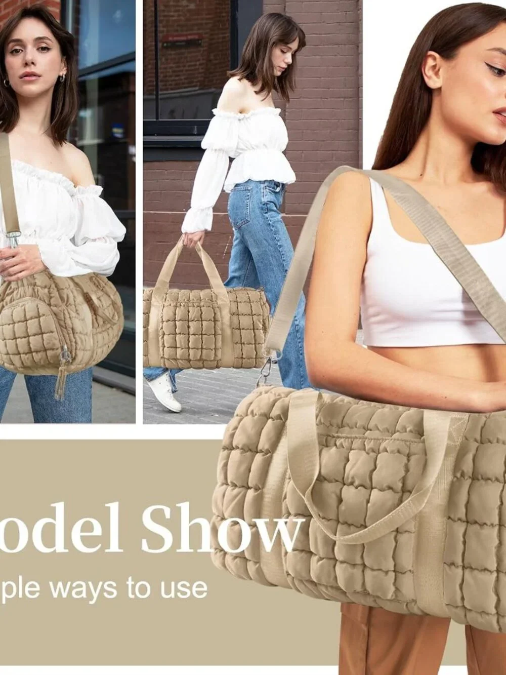 Quilted Travel Duffle Bag Gym Bag for Women,Large Puffer Duffle Weekender Bag wi_4
